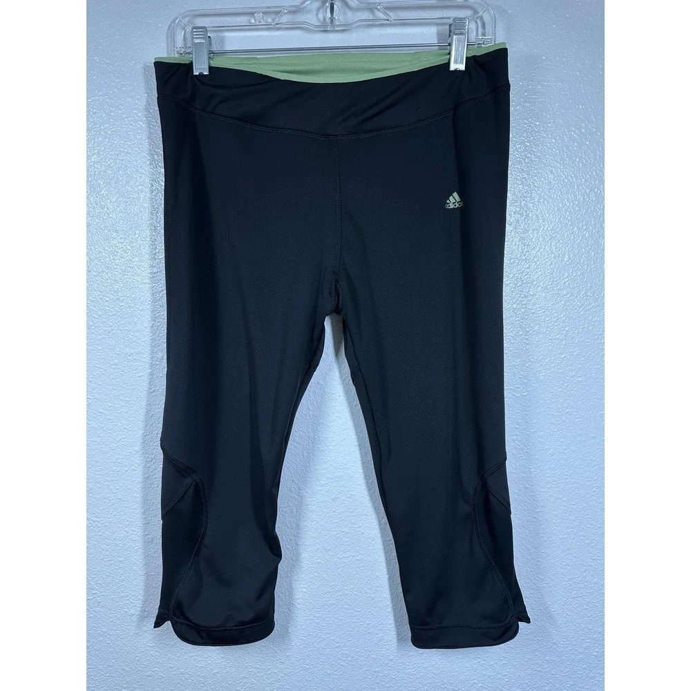 Adidas Capris Pants Womens Medium‎ Black Green Athletic Running Yoga Stretch